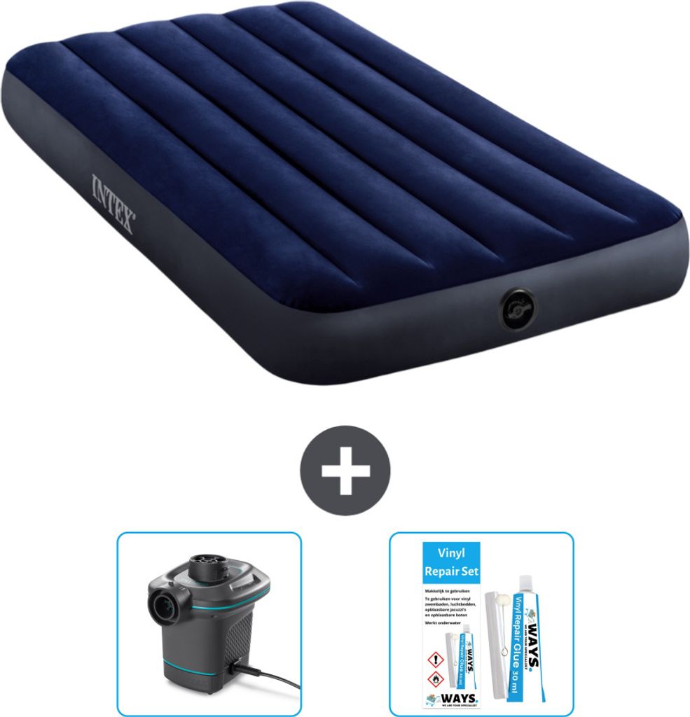 Intex Luftbett – 1 Person – 99 x 191 x 25 cm – Blau – im Lieferumfang enthalten Pumpe en Reperaturset