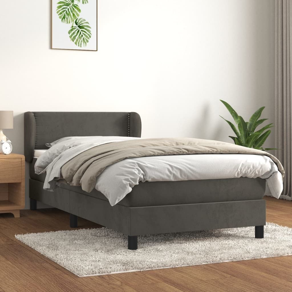 The Living Store Boxspringbett mit Matratze Dunkelgrau 90x200 cm Samt