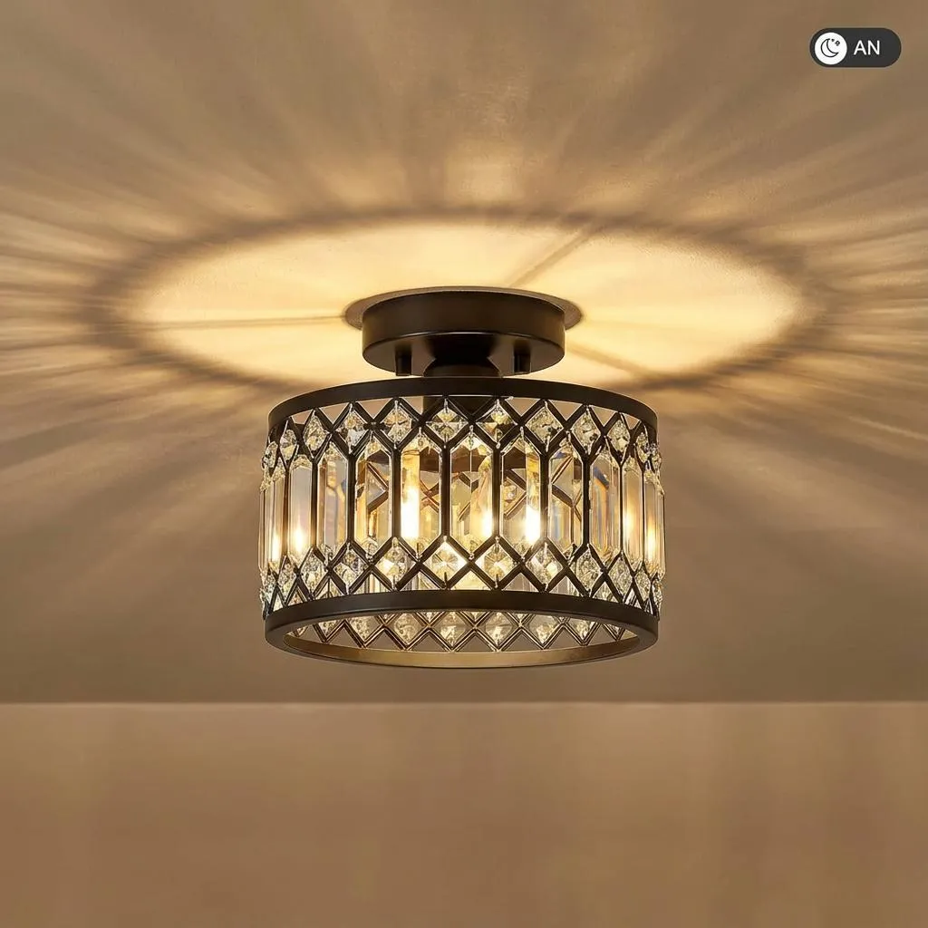 Plafoniera Moderna Cristallo Nera E27 - Lampada Soffitto 22cm