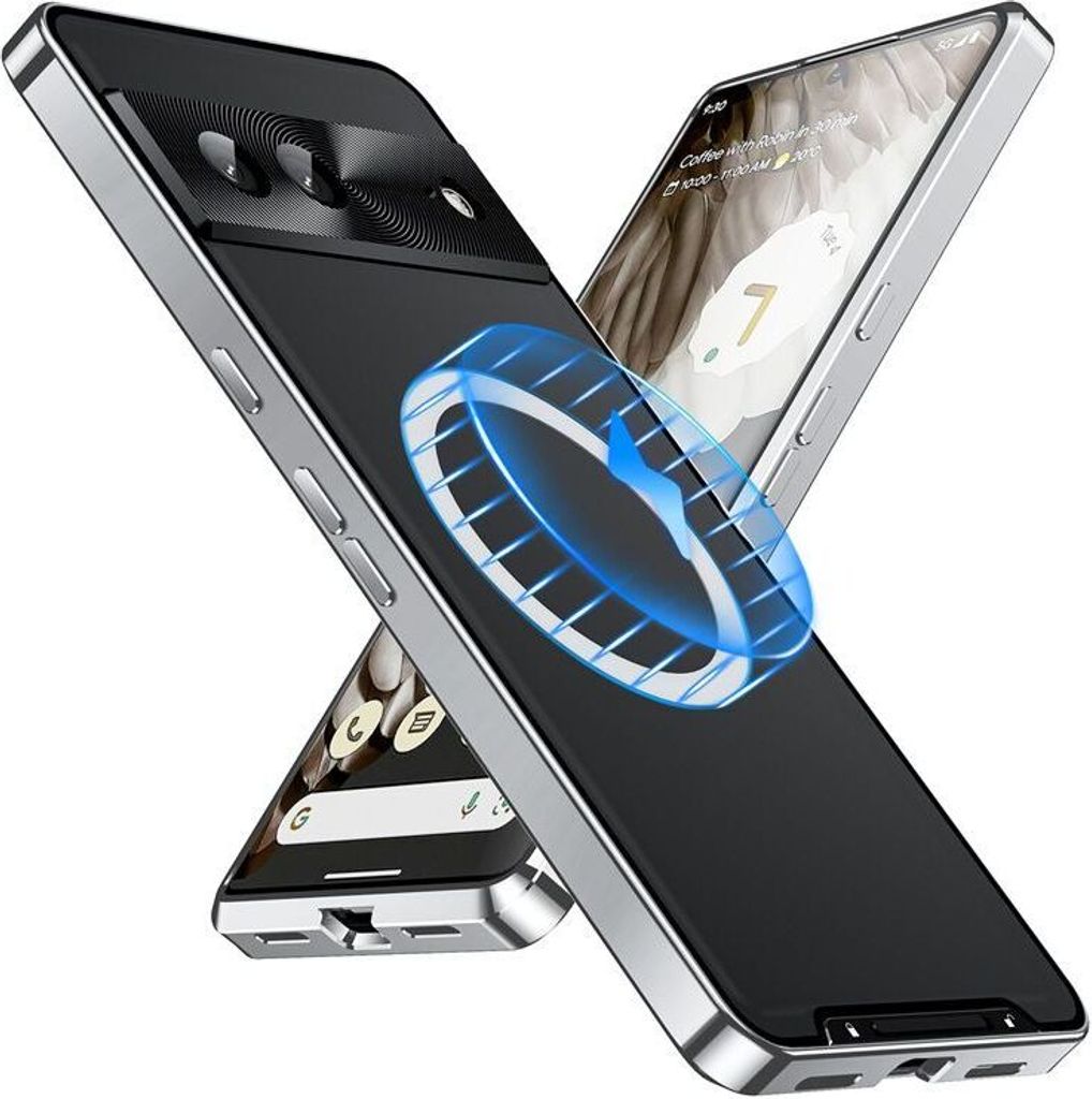 Metall Hülle für Google Pixel 7 mit eingebaut Magnetspule Matte Durchscheinend Handyhülle Kameraschutz Silber