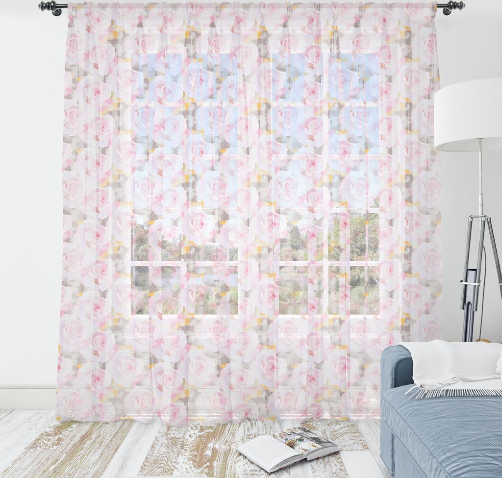 ABAKUHAUS Landschaft Wandteppich, Pastellrosa Töne Roses Transparent Schmetterlinge femininen Design, Wohnzimmer Schlafzimmer seidiges Satin Wandt...