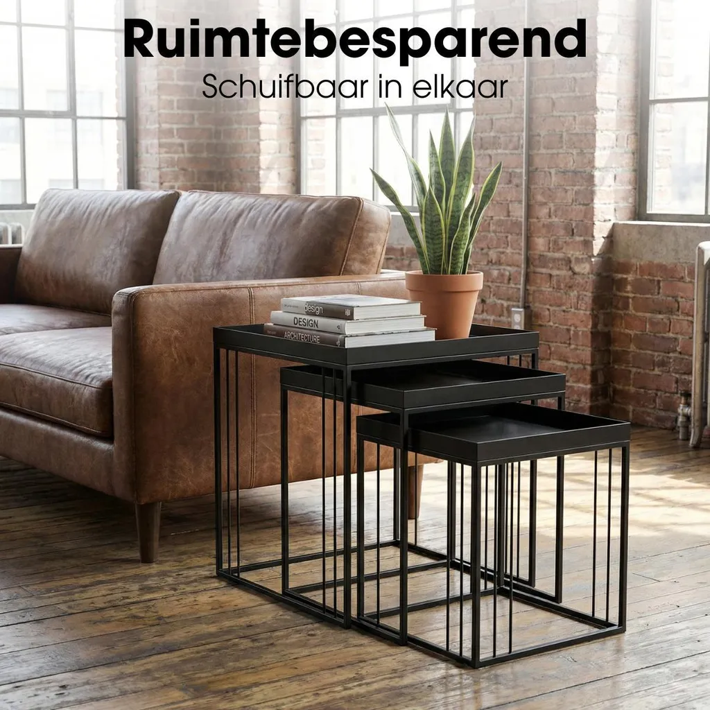 Table d'appoint salon pour petits espaces - Set de 3 tables Beth noir - 8