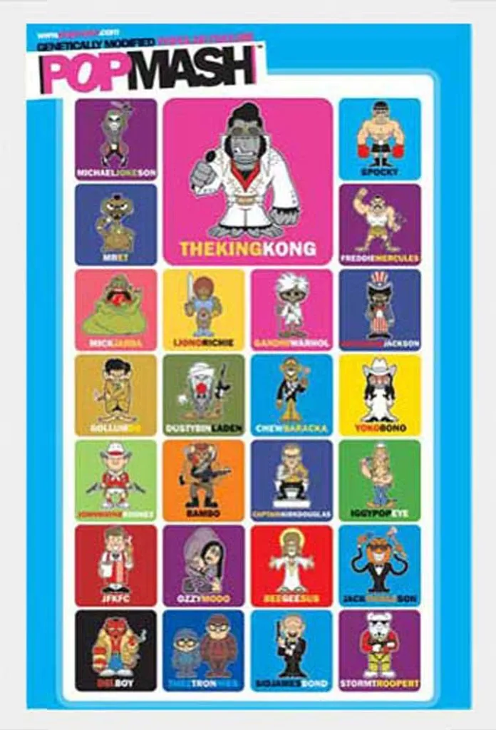 Popmash - Poster - Personaggi + cornice rimovibile, Shinsuke® Maxi MDF bianco, disco acrilico