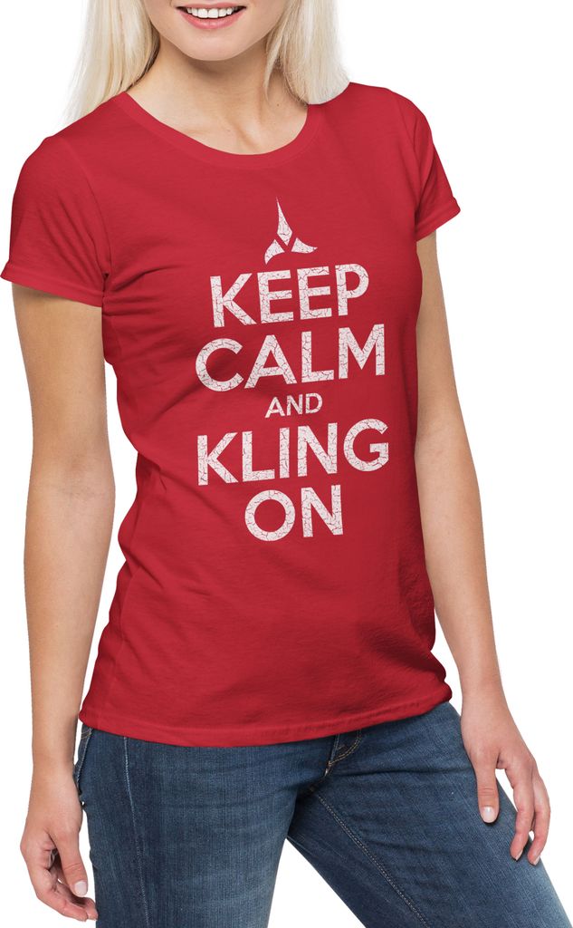 Urban Backwoods Keep Calm And Kling On, Damen T-Shirt, Farbe: Rot, Größe: XS