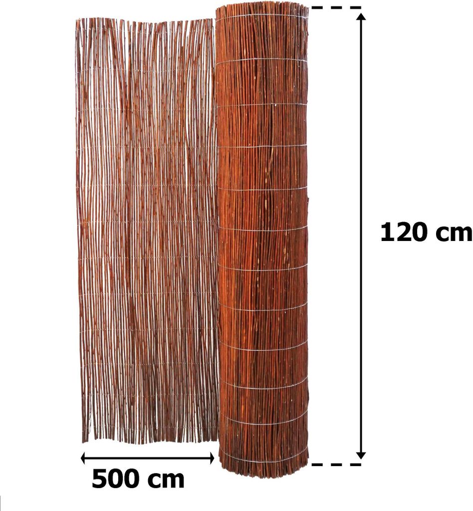 BOGATECO Weidenmatte Sichtschutz Zaun aus Holz | 120 cm Hoch & 500 cm Lang | Perfekt fŸr den Garten, Balkon und Terrasse | Hergestellt in Europa