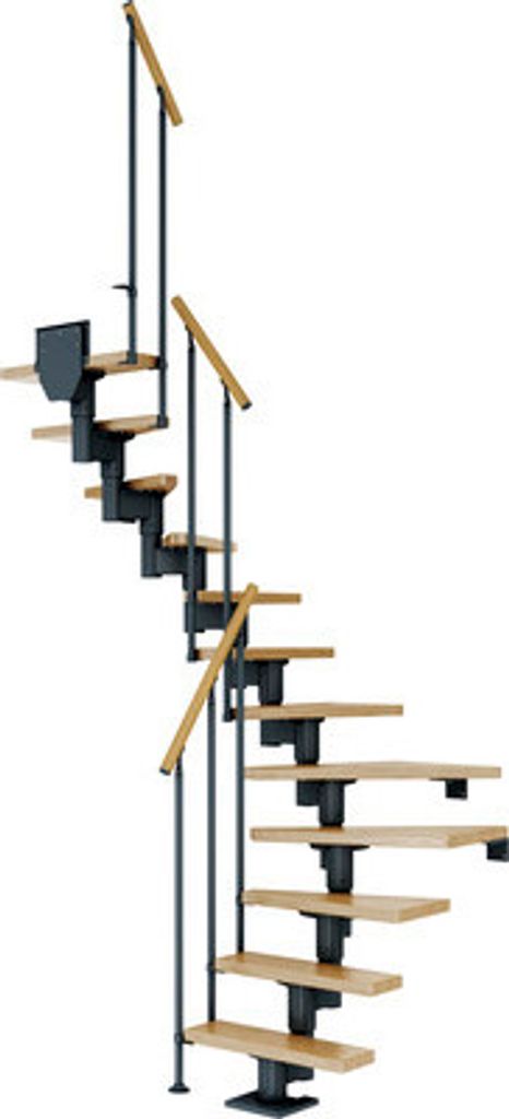 Pertura Mittelholmtreppe Spiros Eiche Leimholz Anthrazit 1/2-gewendelt 65 cm 12 Stufen / 13 Steigungen Stabgeländer Anth