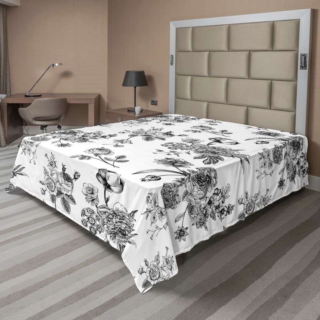 ABAKUHAUS Schwarz und weiß Bettlaken, Weinlese-Blumenmuster-viktorianische klassische königliche inspirierte neue moderne Kunst, weiches bequemes...