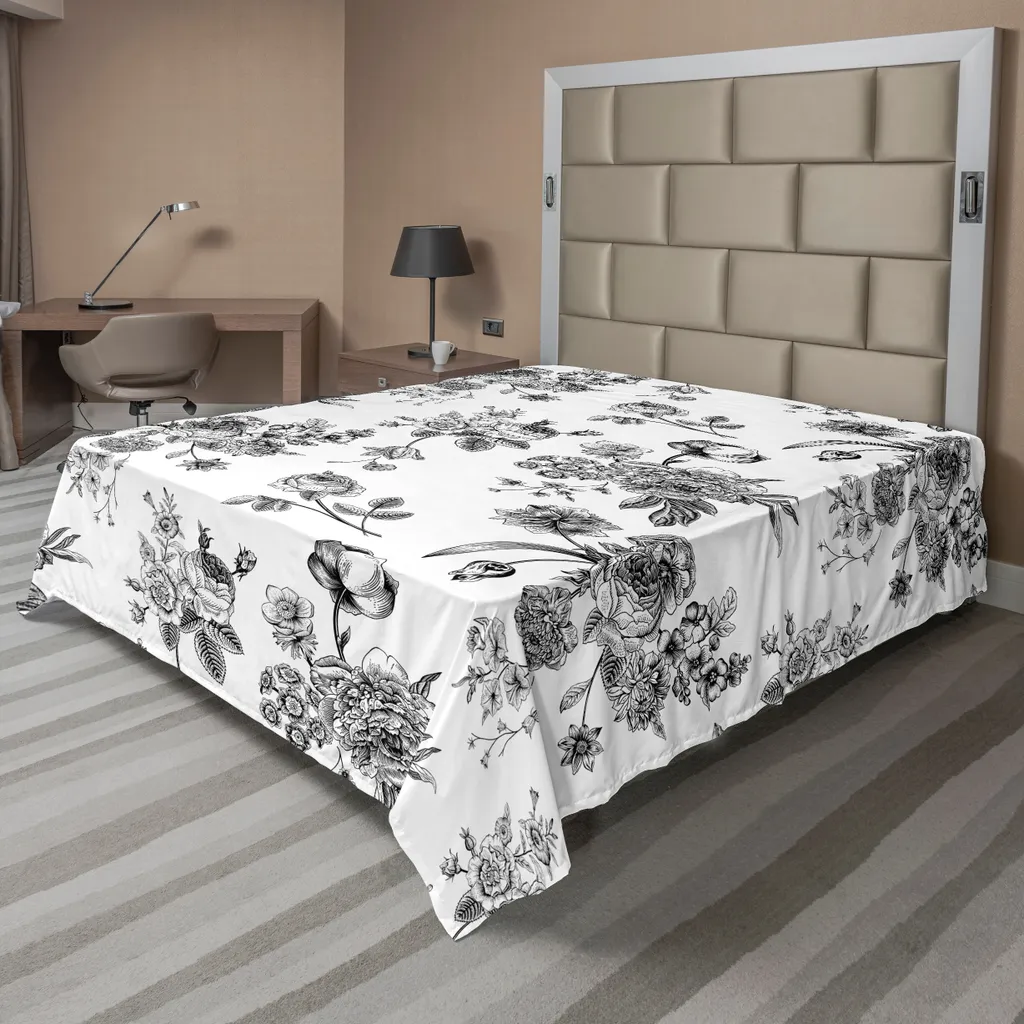 Drap supérieur doux motif floral rétro noir et blanc style moderne