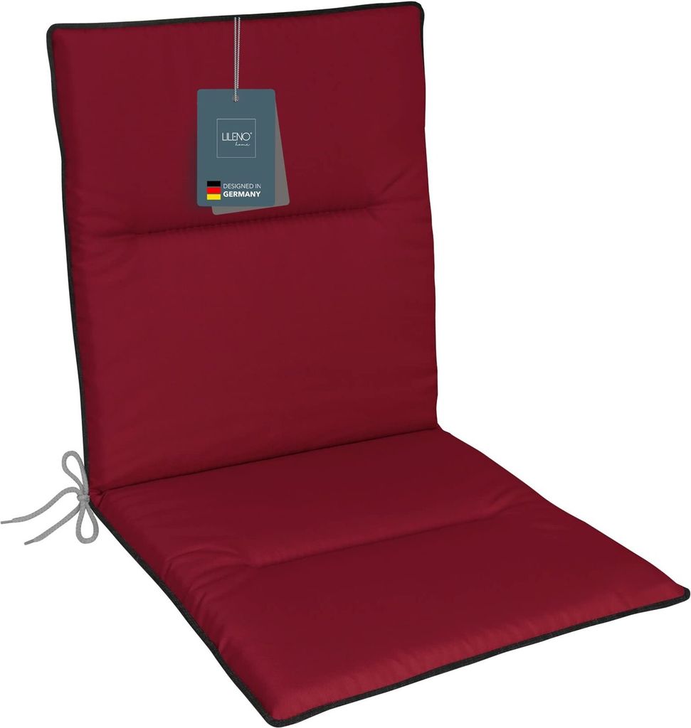 LILENO HOME Gartenstuhl Auflagen als [1er Set - Niedriglehner] in Beere + Keder Grau - bequeme Liegen als Sitzauflagen für Gartenmöbel - Stuhlkis...
