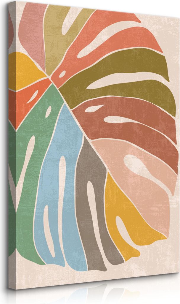 Muralo Leinwandbild Canvas für Wohnzimmer bunte BLATT Pflanze Natur Boho Stil Br. 20cm x Hö. 30cm