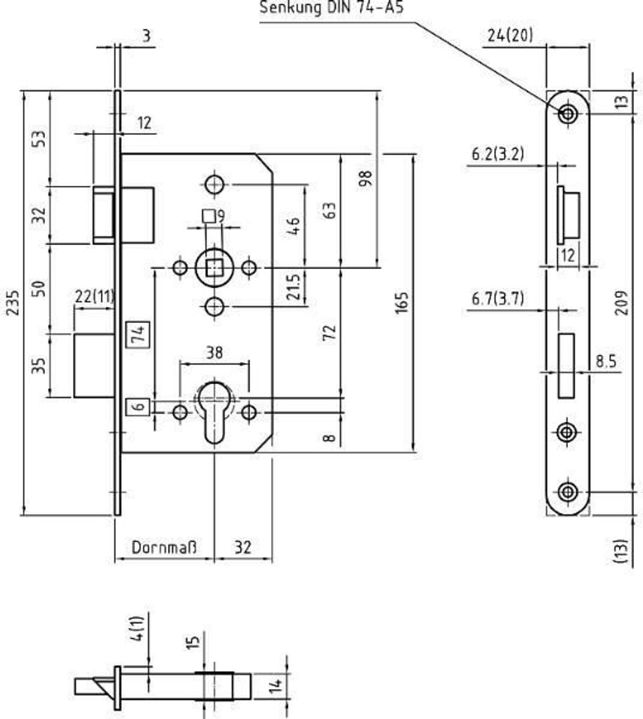 BMH Einstemmschloss 1000 PZW Einsteckschloss links, Dornmaß Produktbild 