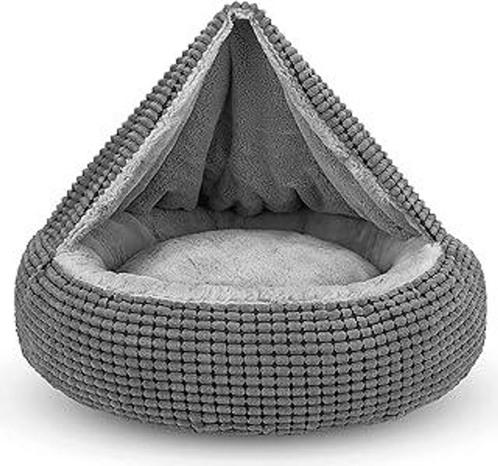 JOEJOY Hundebett Kleine Hunde, Katzenbett Rund mit Decke, Hundekorb Waschbar Flauschig, Hundebetten für Katzen und Kleine Hunde, 59x59x15cm