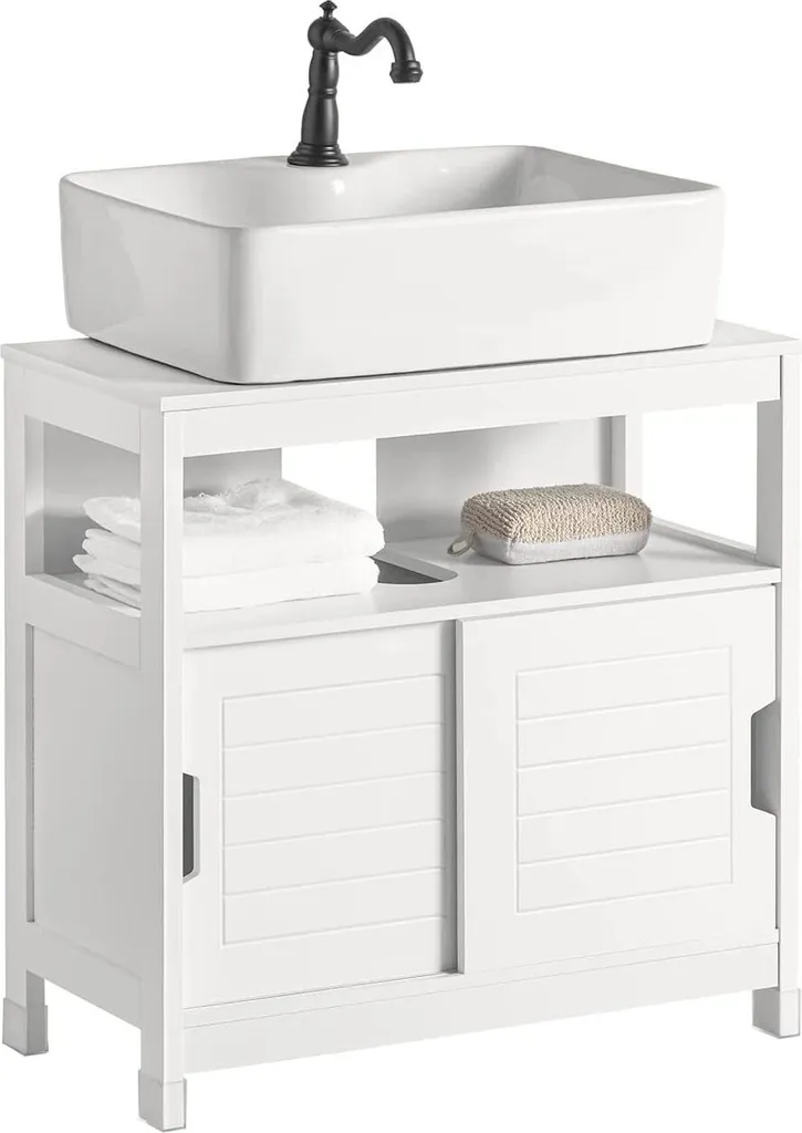 Meuble sous lavabo Rootz blanc anti-désordre avec étagère réglable 60 cm