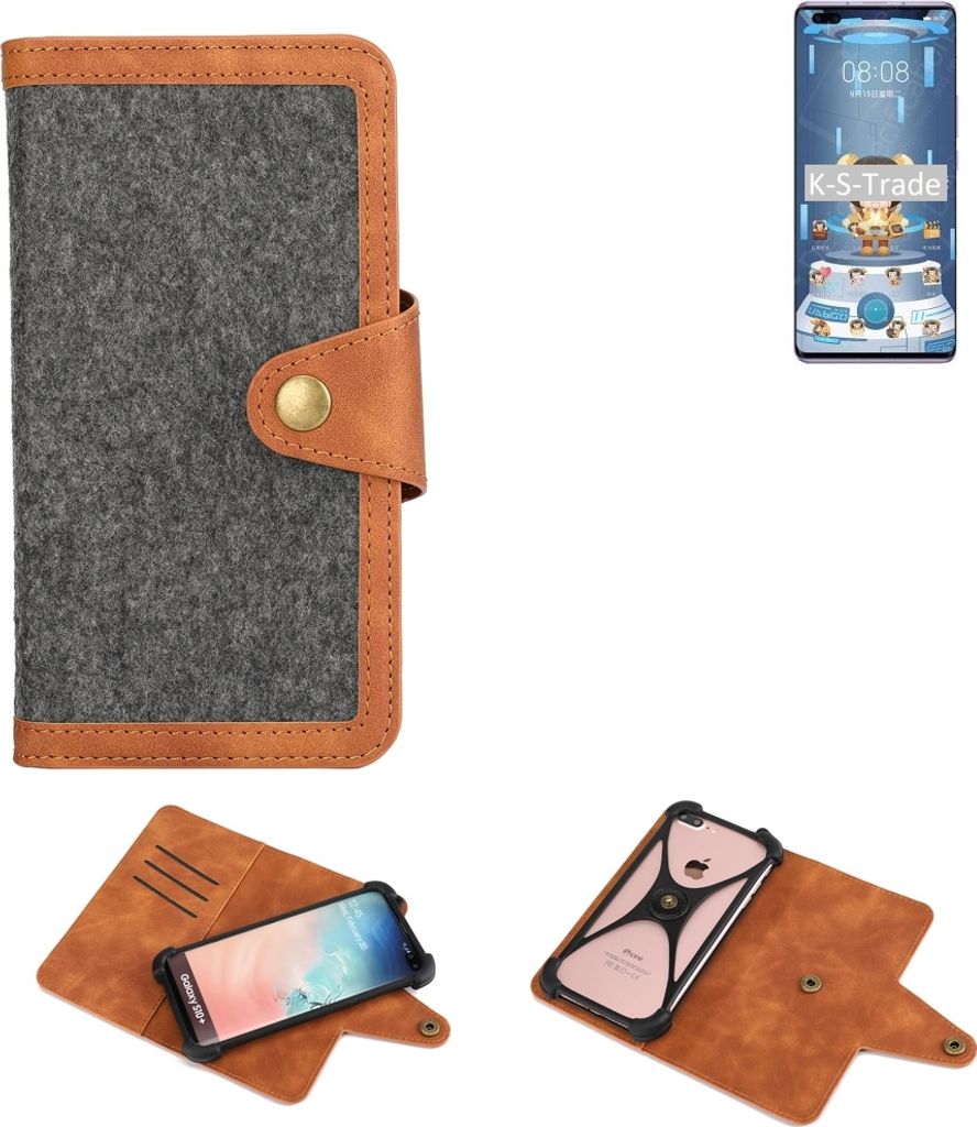 K-S-Trade Schutzhülle Handyhülle kompatibel mit Huawei nova 7 SE 5G Lohas Edition Filz Hülle Kunst-Leder dunkelgrau braun (1x)