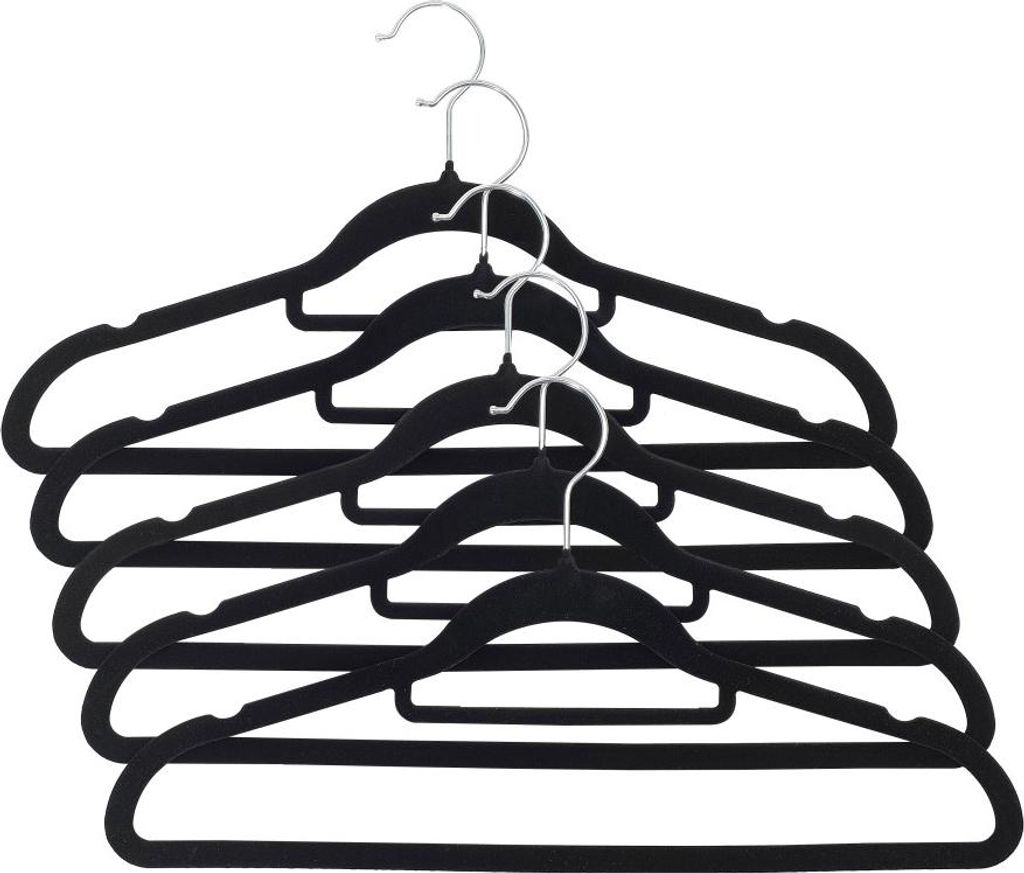 TrendLine Kleiderbügel mit Steg und Samtüberzug 5er Pack schwarz