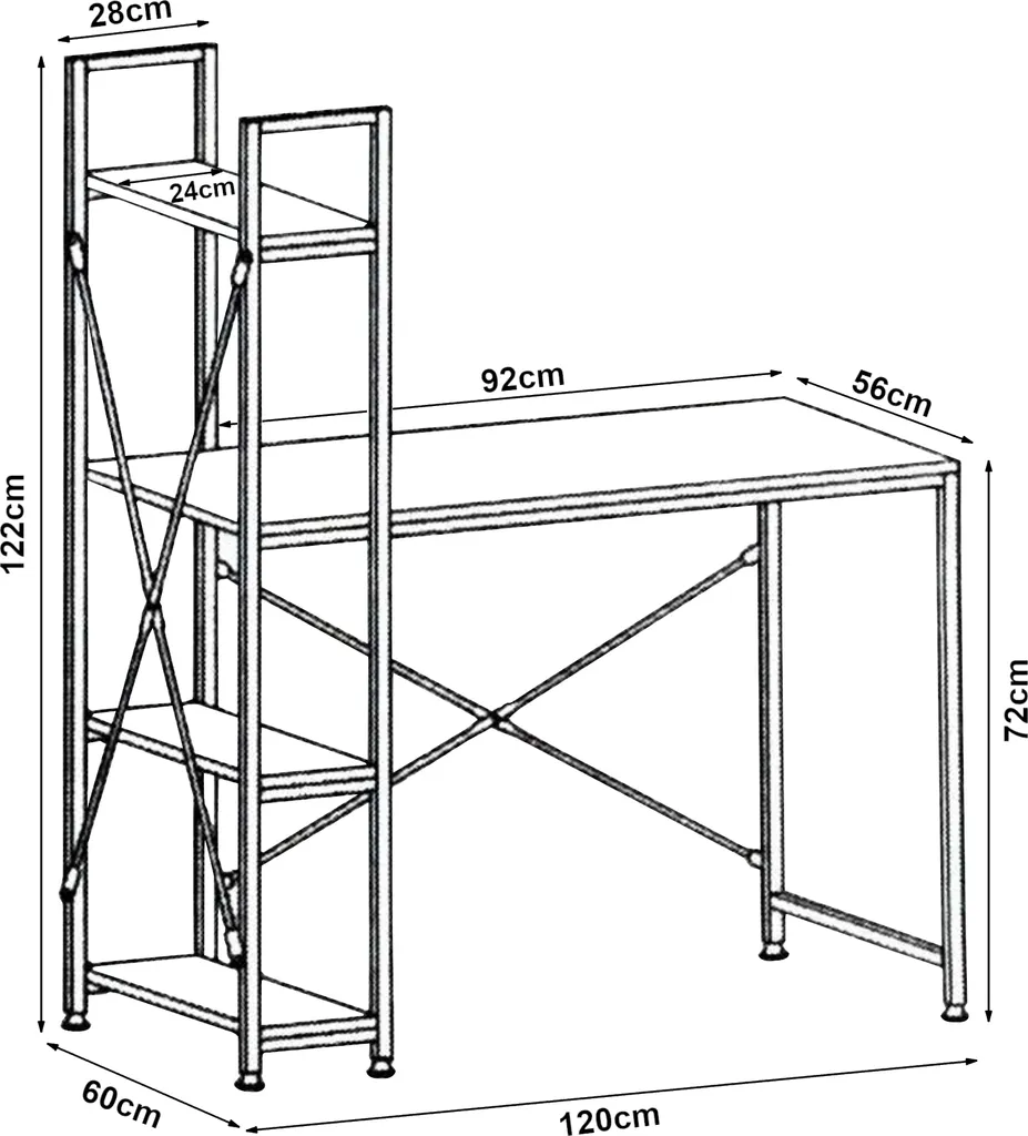 Bureau informatique blanc avec bibliothèque latérale 120cm Stavanger - 2