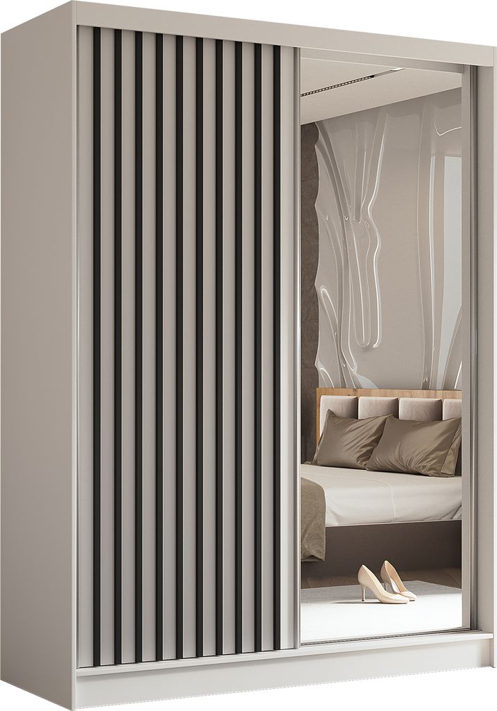 AGMAT Schwebetürenschrank Nevada, Kleiderschrank mit Spiegel und 2 Türen, Moderne Garderobe in Farbe: Weiß, Schrank in Größe: 160 x 216 x 61 cm