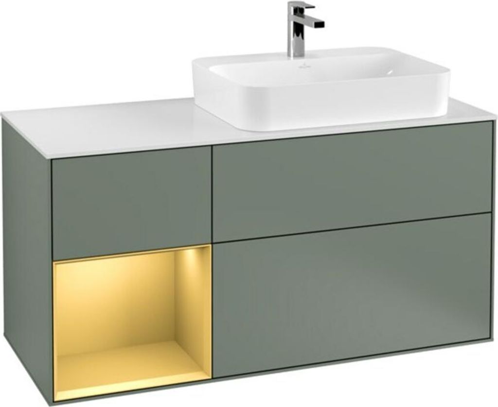 V&B Waschtischunterschrank Finion 120cm, Pl w m, Reg li gol m, Oli. m Lac