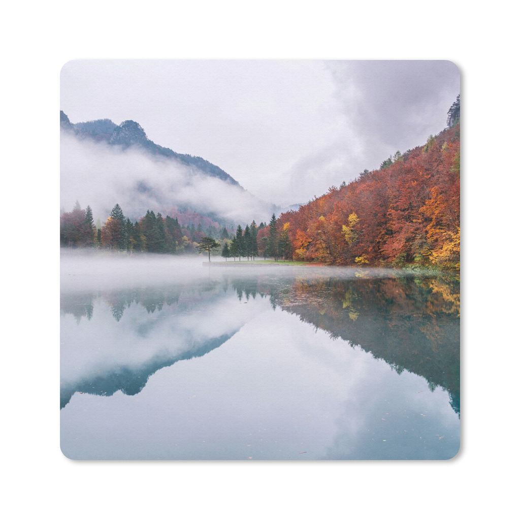 MuchoWow Mauspad Mousepad Herbst - Nebel - Wasser - Landschaft 30x30 cm - Mousepads - Maus Mat - Pad - Mausunterlage - Gaming