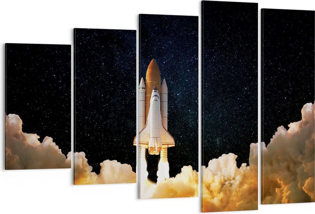 Bild auf Leinwand - Leinwandbild - 5 Teile - Abheben Rakete Kosmos - 150x100cm - Wand Bild - Wanddeko - Wandbilder - Leinwanddruck - Bilder - Wandd...
