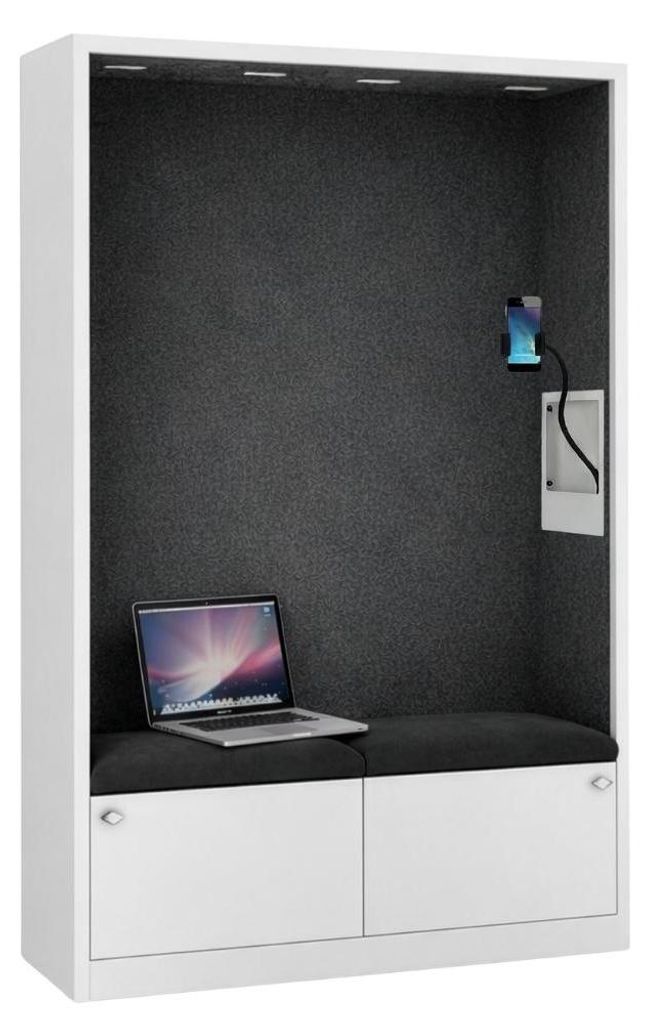 Akustikkabine mit Schalldämmung SALLY 185x115x40cm Weiß-Dunkelgrau | Telefonkabine Meetingbox Telefonbox Akustikbox Bürokabine Großraumbüro