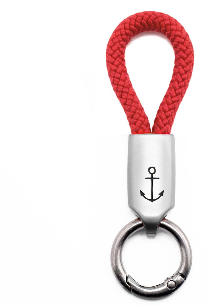 GIPFELWELLE Handgemachter Edelstahl Schlüssel Anhänger mit Gravur Kette Ring Paracord 6 mm Segeltau, Damen Herren, Anker, Rot, Silber
