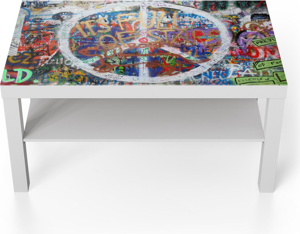 DEQORI Couchtisch 90x55 cm Weiß 'Lebendige Straßenpoesie' Glas Beistelltisch Glastisch modern