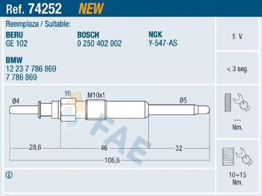 FAE 74252 Diesel Glühkerze für BMW 3 Touring (E91) M10x1
