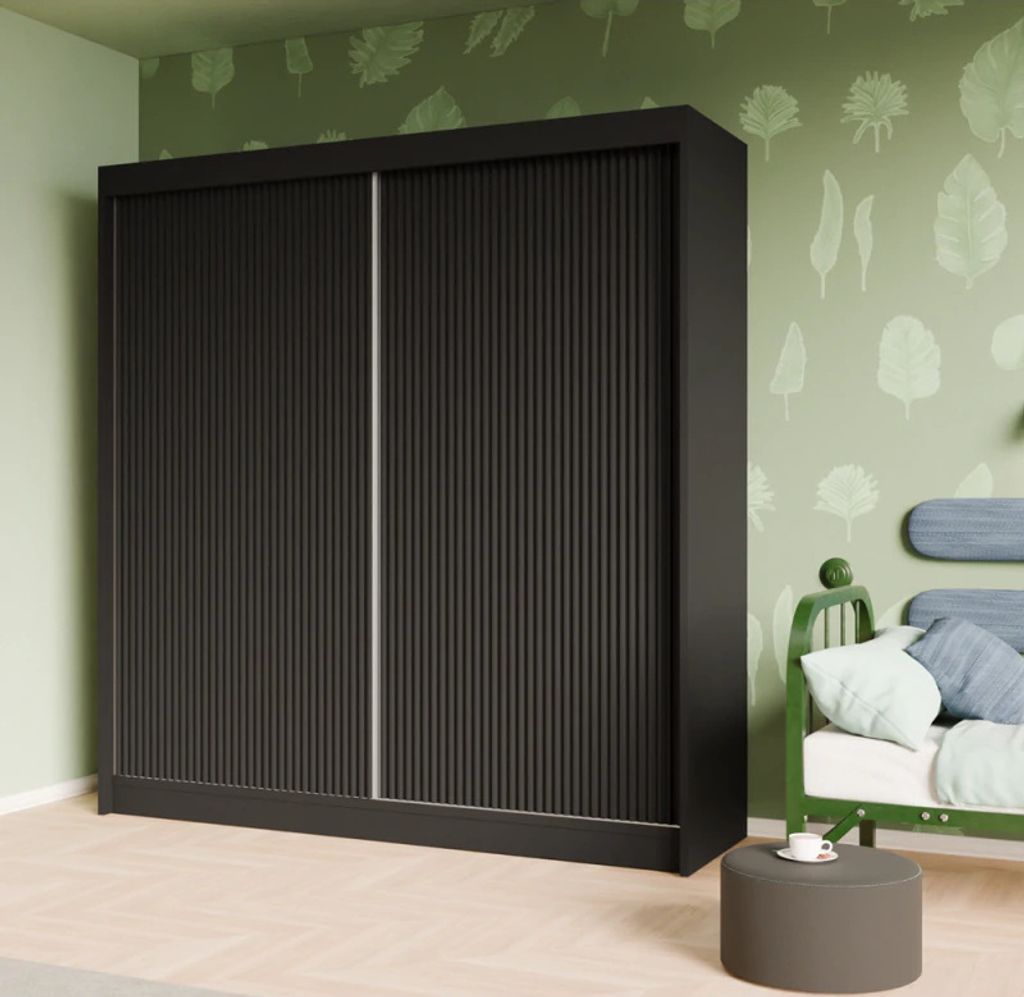 Schwebetürenschrank, 2-türig Kleiderschrank, Moderne Garderobe, Schrank in Größe: 200 x 215 x 61 cm