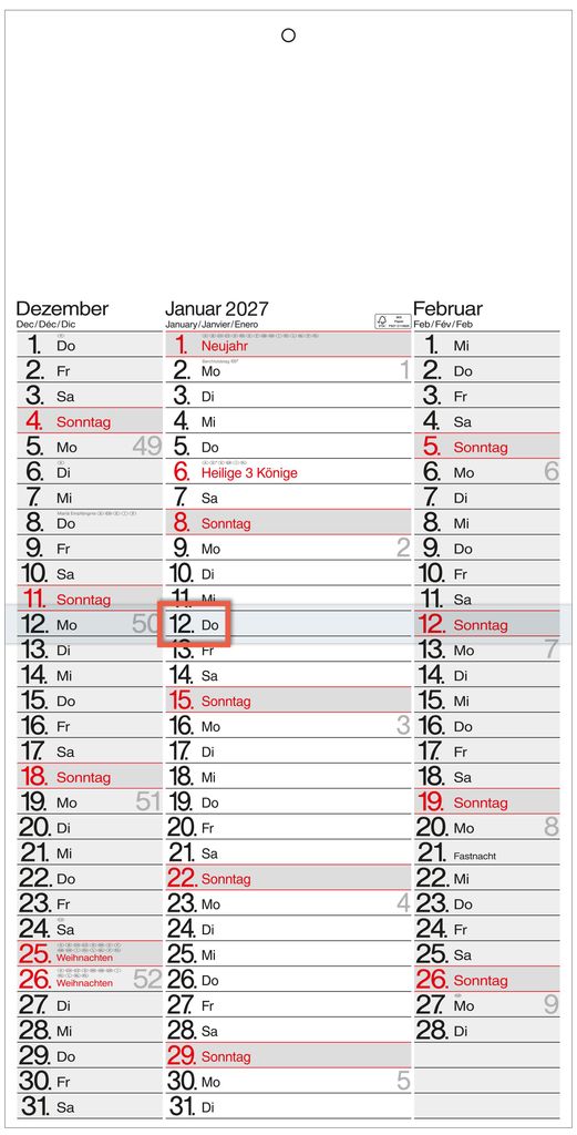 2027 GÜSS 3-Monatskalender mit Platz für Eintragungen Produktbild 