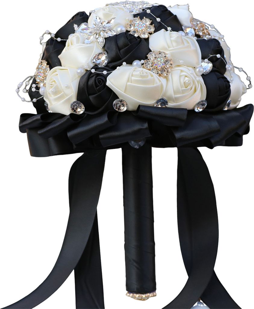 Hochzeitsstrauß für die Braut, Satin, künstliche Blumen, Brautstrauß mit Strasssteinen, Kunstperlen, Brautjungfern-Blumenstrauß mit Griff für...