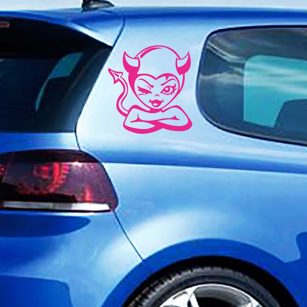 Aufkleber - Autoaufkleber-Set Teufelchen, 2 Stk. je 10cm X 10cm pink - Tuning Carystyling Heckscheibe Auto