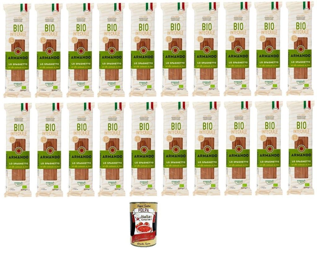 Armando Lo Spaghetto Integrale Vollkorn, reich an Ballaststoffen 20x 500gr + Italian Gourmet polpa 400g
