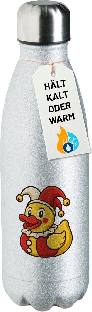 Huuraa Trinkflasche Quietscheente Joker Gummiente Hofnarr 500ml Silver Edelstahl Wasserflasche Trinkflasche Geschenkidee
