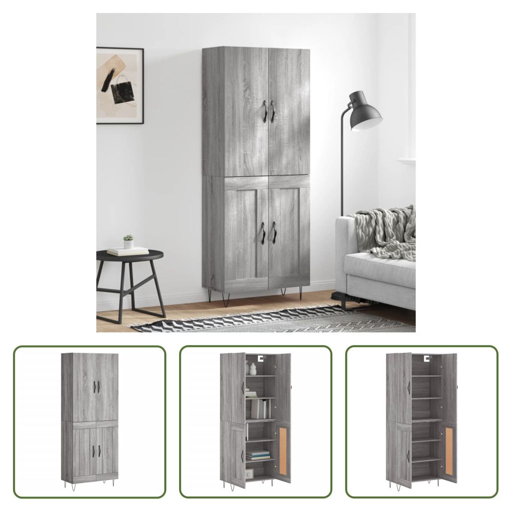 The Living Store Highboard Grau Sonoma 69,5x34x180 cm Holzwerkstoff