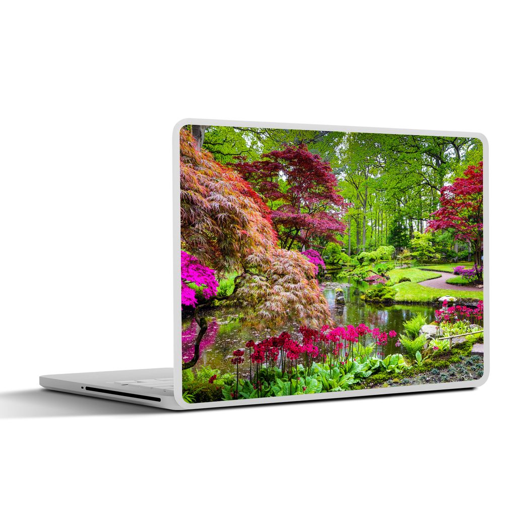 MuchoWow Laptop Aufkleber Sticker Cover Bäume - Blumen - Japanisch - Natur - Wasser 40x30 cm - Laptop Dekoration - Selbstklebend