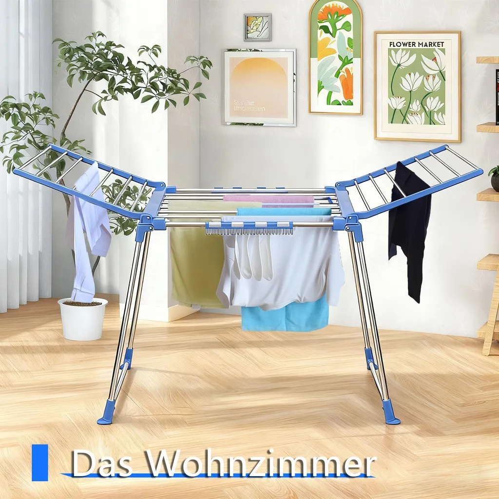 Séchoir à linge pliable bleu ultra stable avec rangement peu encombrant