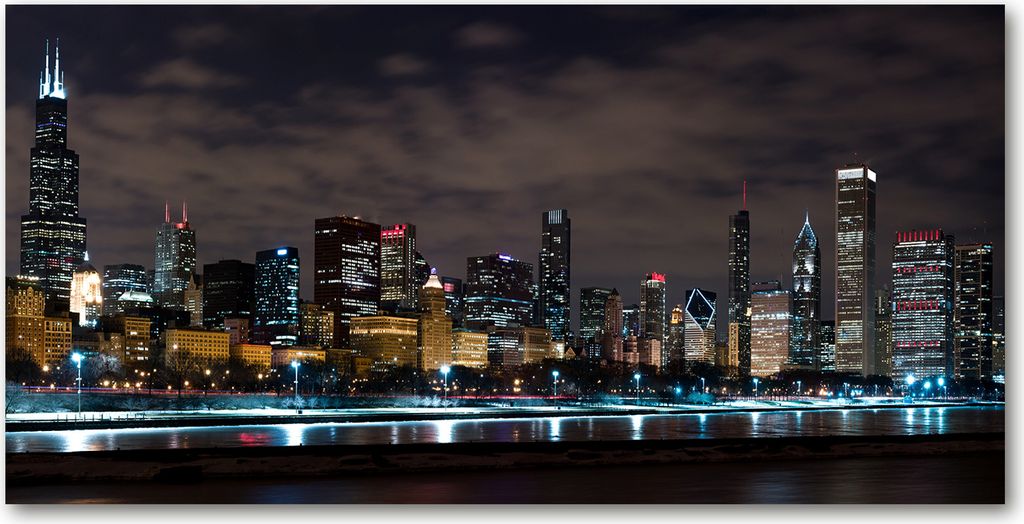 Tulup Küchenrückwand Spritzschutz aus Glas -100x50 -Spritzschutz auf gehärtetes GlasSehenswürdigkeiten Chicago bei Nacht