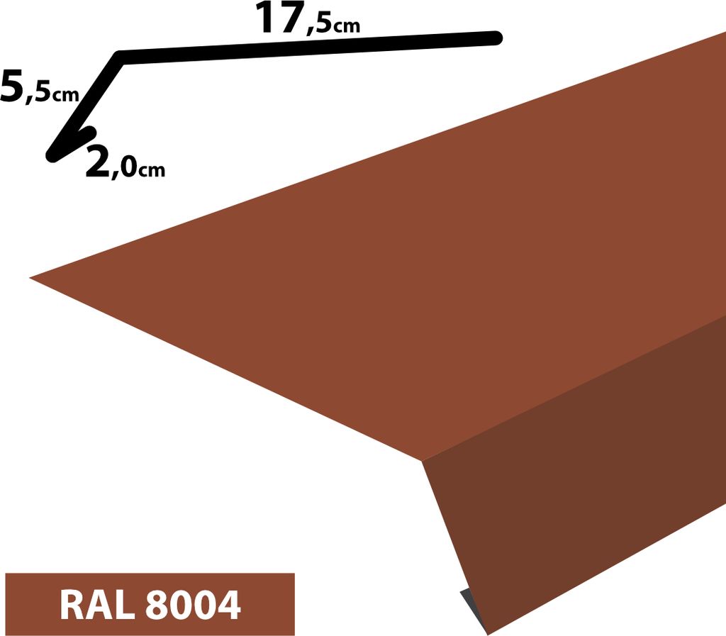 2m Traufblech pulverbeschichtetes Rinneneinhang Dachblech Rinneneinhang Traufe (20x55x175) RAL-8004 Ziegelrot
