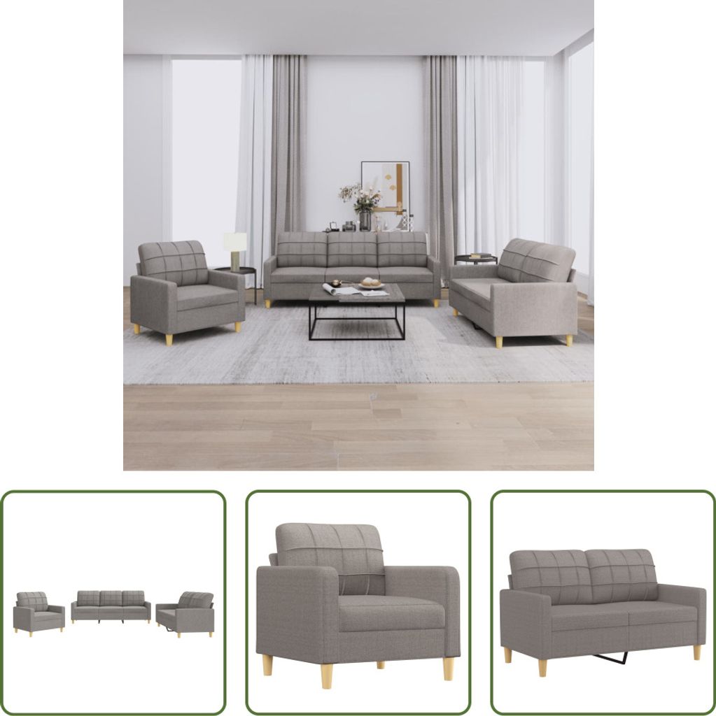 The Living Store 3-tlg. Sofagarnitur mit Kissen Taupe Stoff