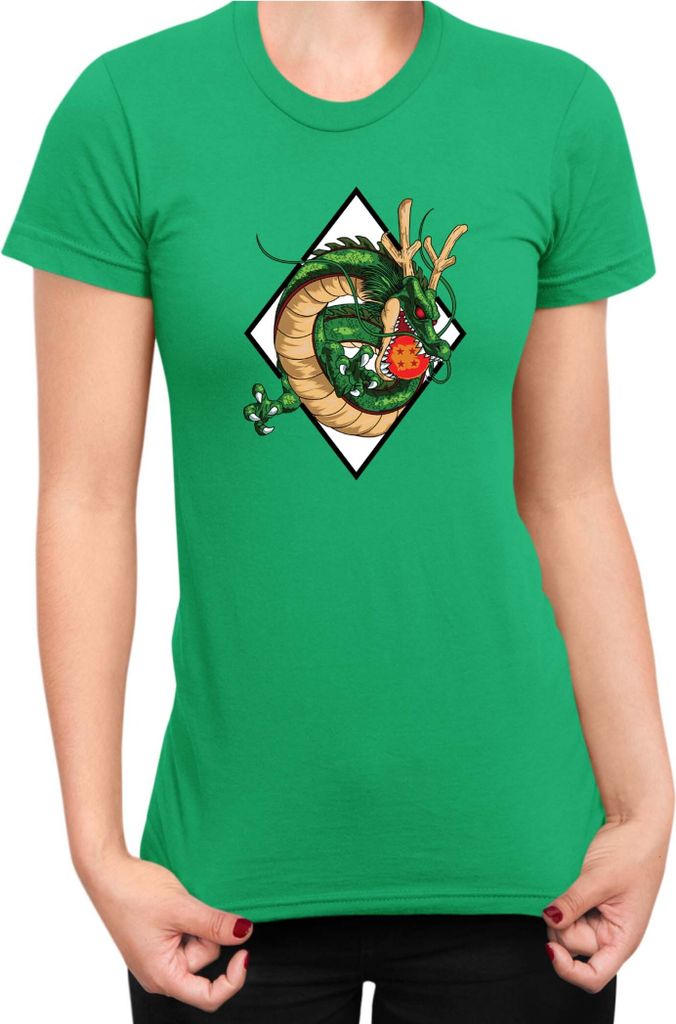Damen T-Shirt Dragon Anime Manga Ball Z Shenron 01, Lady L / Grün