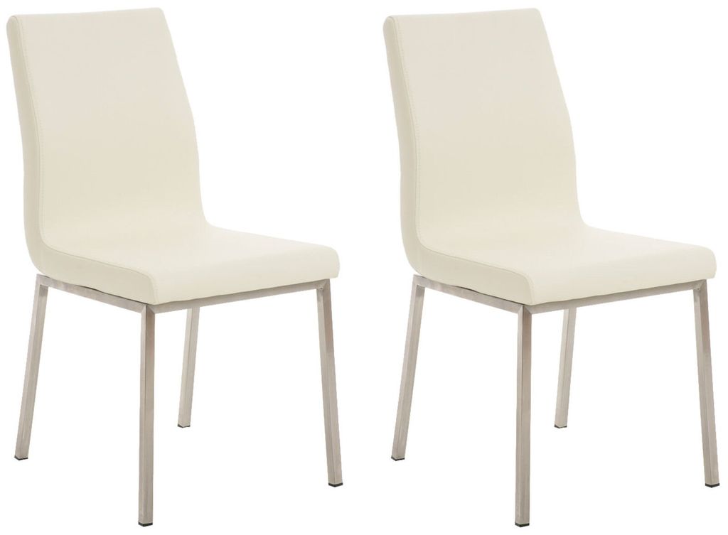 CLP 2er Set Esszimmerstühle Colmar Edelstahlgestell creme