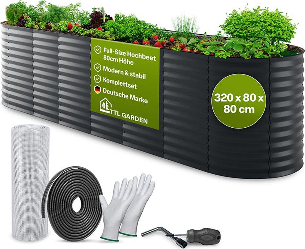 TTL GARDEN Hochbeet ELEGANCE XL 320x80x80cm Anthrazit – Produktbild 
