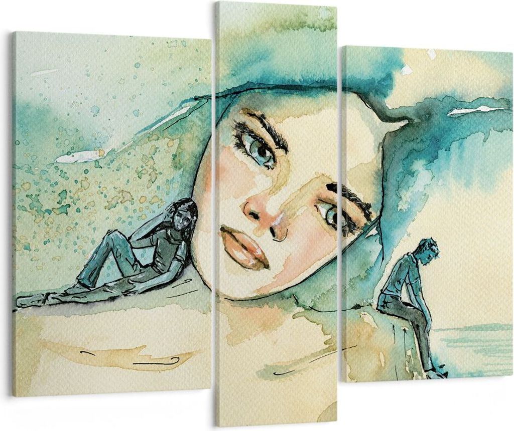 Bild auf Leinwand - Leinwandbild - 3 Teile - Aquarell Frau Emotionen - 95x80cm - Wand Bild - Wanddeko - Wandbilder - Leinwanddruck - Bilder - Wandd...