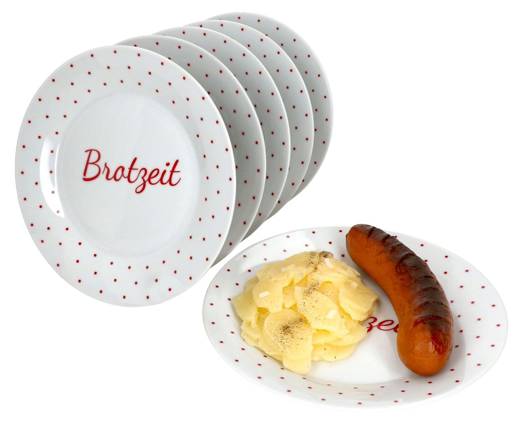 6er Set Berta Brotzeit / Bratzeit Teller 6 Personen Grill-Platt Frühstücksteller