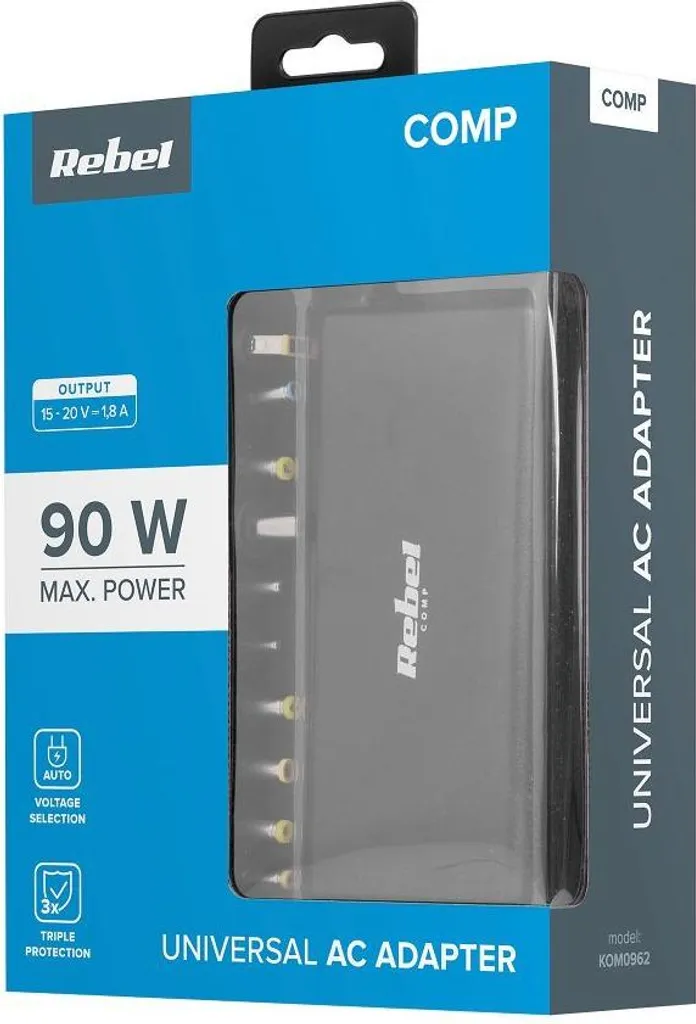 Chargeur PC portable universel 90W REBEL pour vos déplacements pro