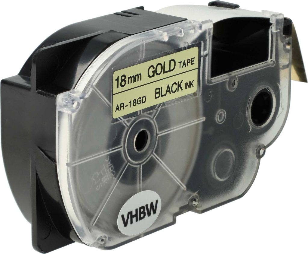 vhbw Schriftband-Kassette kompatibel mit Casio KL-C500, KL-8200, KL-8100, KL-820, KL-780 Etiketten-Drucker 8m x 18mm Schwarz auf Gold, pet+ RESIN