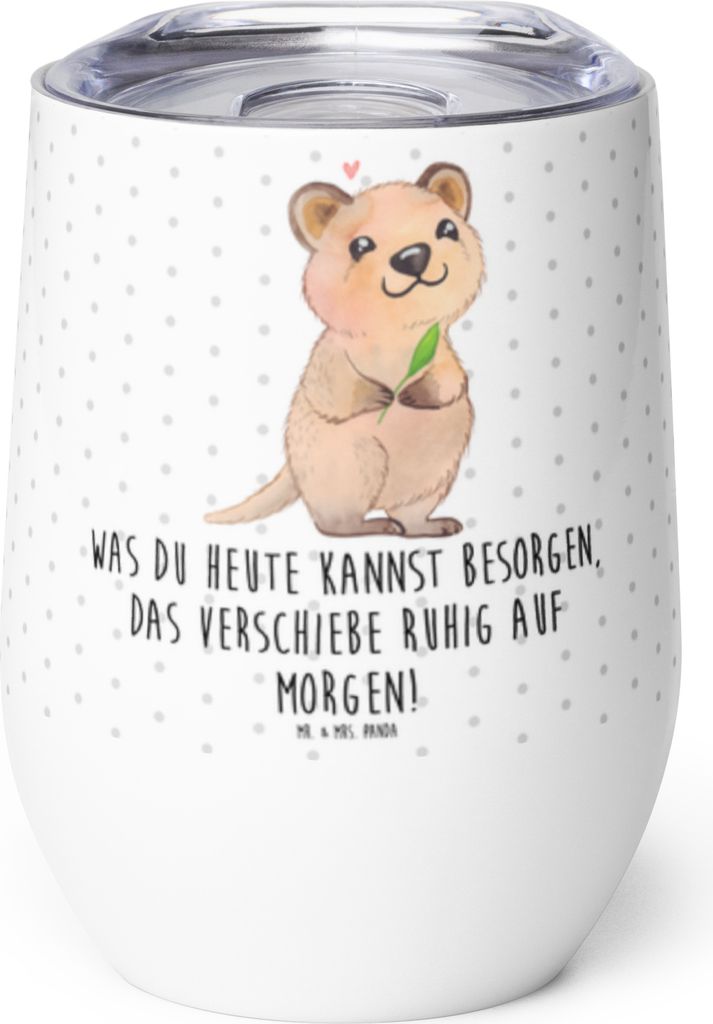 Mr. & Mrs. Panda Thermo Becher Quokka Happy - Weiß - Geschenk, glühwein tasse, Niedliches Tier, thermosbecher, Verschieben, Aufschieberitis, Isol...