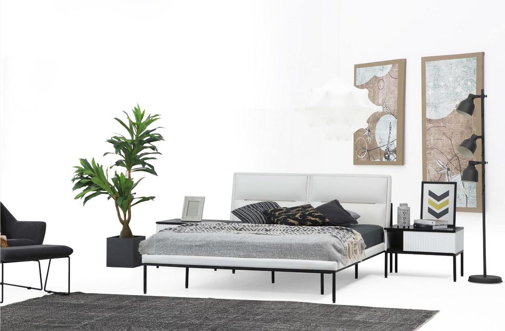 Garnitur Schlafzimmer Doppelbett Bett Nachttische Weiß Set 3tlg