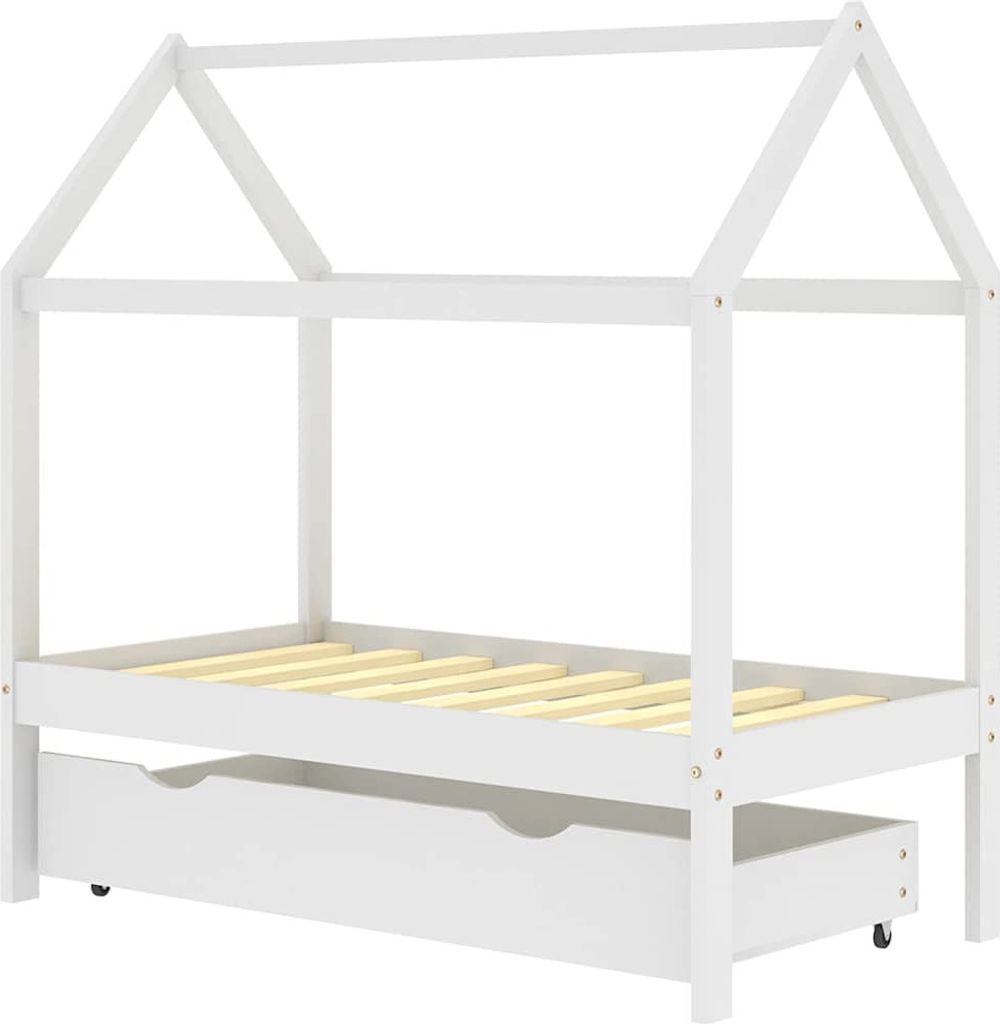 vidaXL Kinderbett mit Schublade Weiß Massivholz Kiefer 70x140 cm